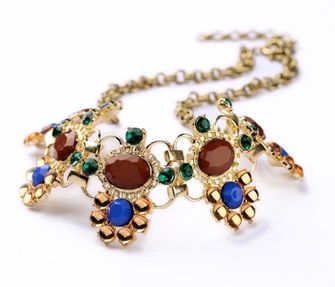 女人飾界 歐美時尚飾品廠家批發(fā)直銷，新款褐色寶石花朵圓環(huán)項鏈引領(lǐng)潮流